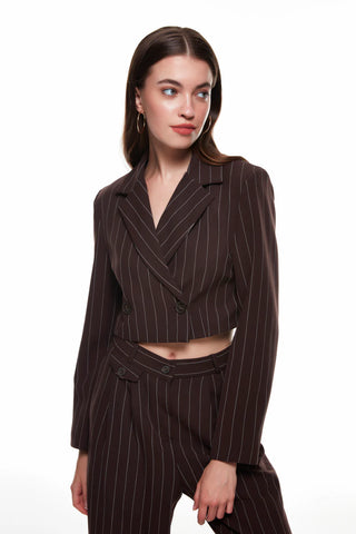 Kahverengi Çizgili Crop Ceket