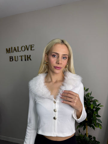 Kürk Detaylı Crop Hırka